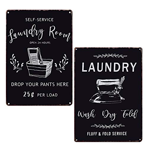 PXIYOU Laundry Room Open 24 Hours Wash Dry Fold Bundle Vintage Laundry Room Signs Rustic Wash Room,Bathroom Room Country Home Decor 2Pcs-8X12Inch