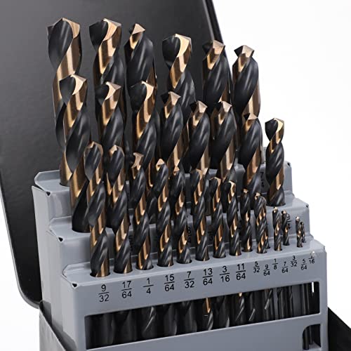 YOUGFIN Carbide Drill Bits - 29Pcs High Speed Steel Drill Bit Set Twist Jobber Length for Hardened Metal, Stainless Steel, Cast Iron and Wood Plastic with Indexed Storage Case, 1/16'-1/2'