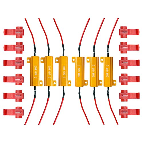 Ouzorp 6Pcs 50W 6ohm Load Resistors, Fix LED Bulb Fast Hyper Flash Turn Signal Blink Error Code