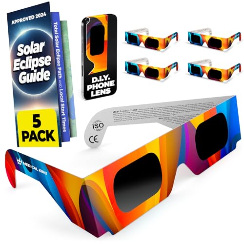 Solar Eclipse Glasses (5 pack) 2024 CE and ISO Certified Approved 2024 Safe Shades for Direct Sun Viewing