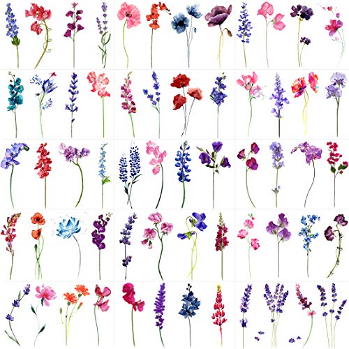 Rejaski 15 Sheets Watercolor Flower Lavender Temporary Tattoos For Women Girls, Tiny Floral Violet Small Sweet Pea Tattoo Temporary Sticker, Adults Delphinium Kids Fake Tatoos Sexy Tatto Kit Tato Arm