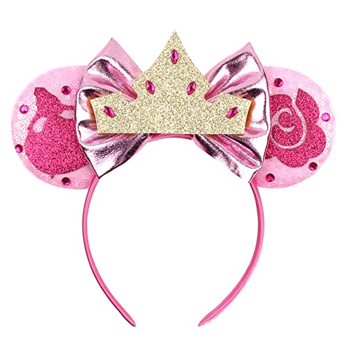 Mado Mouse Ears Headband for Women Girls, Sparkly Pink Mouse Ears Birthday Headband Princess Dress up Accessories Decorations for Women Girls park ears hair accessories for women girls (PRINCESS PINK)