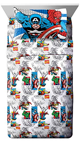 Jay Franco Marvel Avengers Comics Good Guys 3 Piece Twin Sheet Set - Features Captain America, Hulk, Iron Man, Spiderman, and Thor - Fade Resistant Polyester Microfiber Fill (Official Marvel Product)