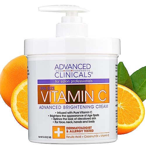 Advanced Clinicals Vitamin C Cream Face & Body Lotion Moisturizer | Anti Aging Skin Care Firming & Brightening Cream For Body, Face, Uneven Skin Tone, Wrinkles, & Sun Damaged Dry Skin, 16 Oz