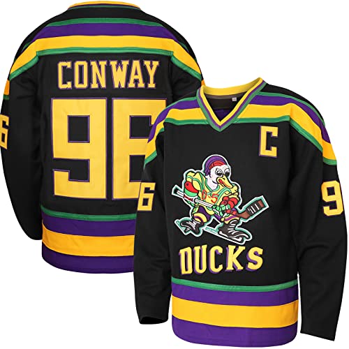 Charlie Conway #96 Mighty Ducks Adam Banks #99 Movie Ice Hockey Jersey (96 Black, XX-Large)