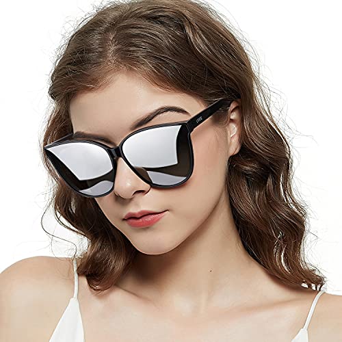 LVIOE Cat Eyes Sunglasses for Women, Polarized Oversized Fashion Vintage Eyewear for Driving Fishing - 99.99% UV Protection