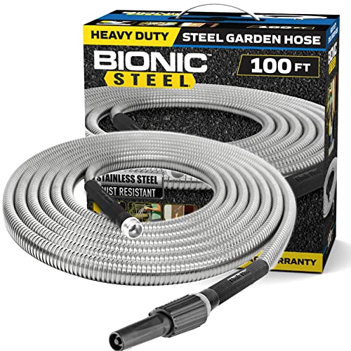 Bionic Steel 100 FT Garden Hose, 304 Stainless Steel Metal Water Hose 100Ft, Flexible Hose, Kink Free, Ultra Lightweight and Durable, Crush Resistant Fitting, Easy to Coil, 500 PSI - 2024 Model