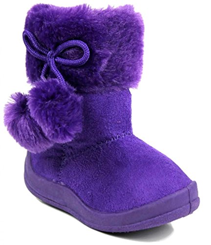 Kali Footwear Little Girl's Bany Flat Pom Pom Ankle Boot 5 Purple