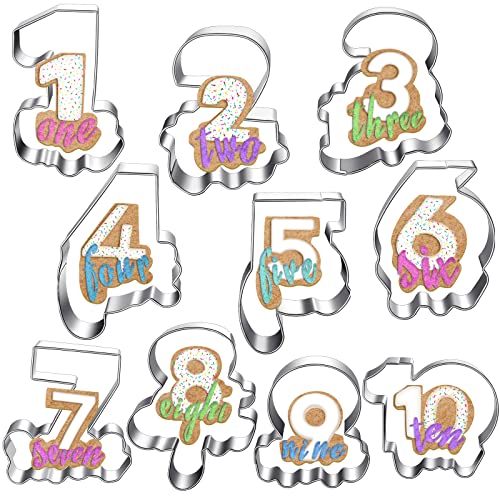 10 Pieces Numbers Cookie Cutters Number Shapes Vintage Cookie Cutter Birthday Number Cookie Mould for Home Kitchen Baking Biscuit Birthday Baby Shower Party Supplies