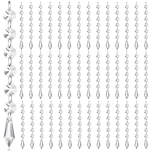 Nuenen 100 Pcs Hanging Crystals for Centerpieces Chandelier Clear Crystal Garland Strands Ornament Acrylic Clear Beads Prisms Pendant for Christmas Tree Window Home Decoration(Icicle)