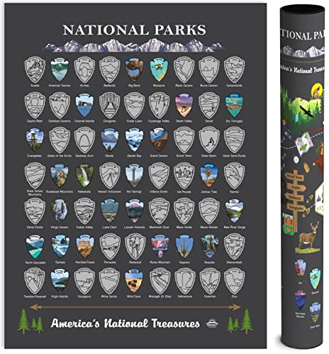 National Parks Scratch Off Map of United States Poster [Charcoal Grey], ALL 63 Parks, US Travel Map Print, USA Gift for Travelers Road Trip Adventure Journal, Fits 12”x16” frame by Bright Standards
