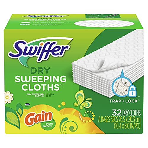 Swiffer Sweeper Dry Sweeping Pad Refills, Hardwood Floor Mop Cleaner Cloth Refill, Gain Scent, 32 Count