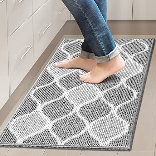 Villsure Kitchen Rugs and Mats, Non Skid Kitchen Runner Rug Absorbent Resist Dirt Kitchen Floor Mat Comfort Standing Mat Made of 100% Polypropylene Machine Washable,17.7'x29.5',Grey