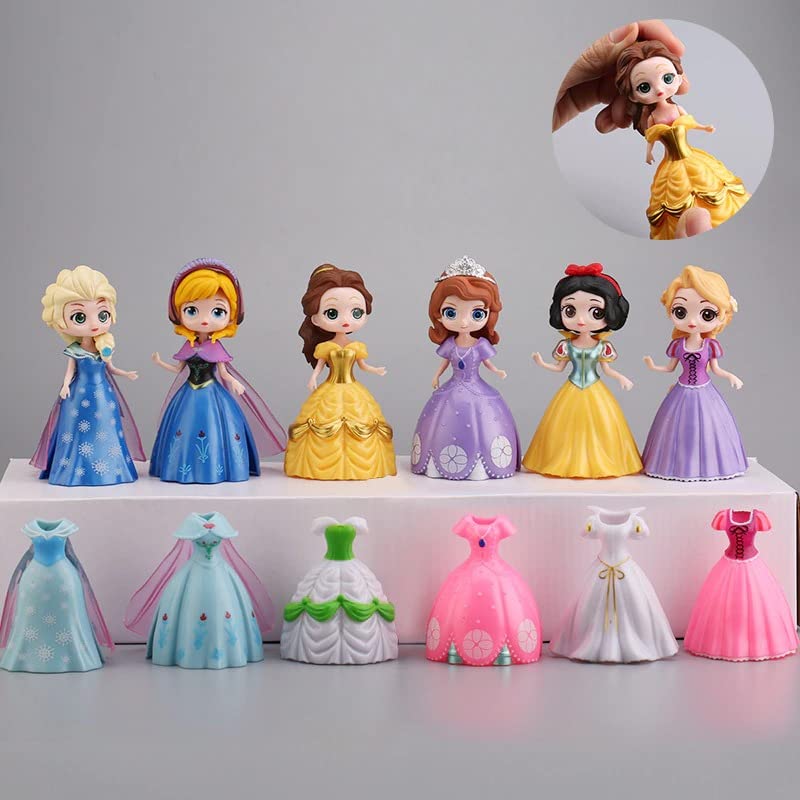 RAMZER 12cm Clip on Doll Anna Elsa Princess Alice Snow White Belle Cinderella Tangled Mermaid Ariel Dress Changeable Figure Toys