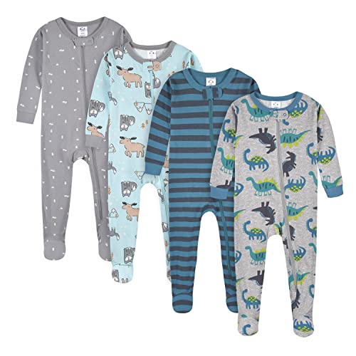 Gerber Baby Boys' 4-Pack Footed Pajamas, Dino and Arctic Animals, 2T