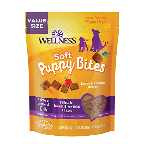 Wellness Soft Puppy Bites Healthy Grain-Free Treats for Training, Dog Treats with Real Meat and DHA, No Artificial Flavors (Lamb & Salmon, 8-Ounce Bag)