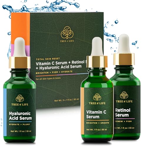 Tree of Life Vitamin C Serum, Retinol Serum & Hyaluronic Acid Serum for Face - Face Serum for Women Anti Aging Skin Care Set Facial Serum, Power Trio Face Serums for Anti Aging - Pack of 3, 1 Fl Oz