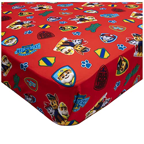 Paw Patrol Sheet Set - Fits Toddler Bed or Crib Mattress - Fitted Sheet and Reversible Pillowcase, Red