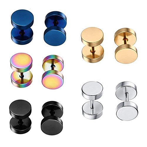 Dot Earrings, High Polished Surgical Steel Screw Flat Back 8MM Disc Stud Earrings for Women Men Pack of 5 Pairs(3MM/5MM/8MM Option) (8MM/0.32' Studs)
