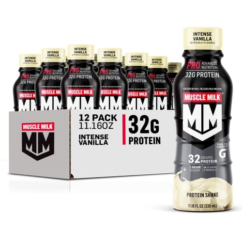 Muscle Milk Pro Advanced Nutrition Protein Shake, Intense Vanilla, 11.16 Fl Oz (Pack of 12), 32g Protein, 1g Sugar, 16 Vitamins & Minerals, 5g Fiber, Workout Recovery, Energizing Snack, Packaging May Vary