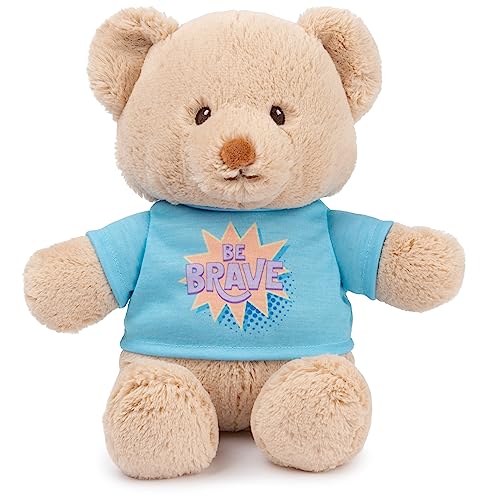 GUND “Be Brave” Sustainable Message Bear with Blue T-Shirt, Teddy Bear Made from 100% Recycled Materials for Ages 1 and Up, Tan, 12”
