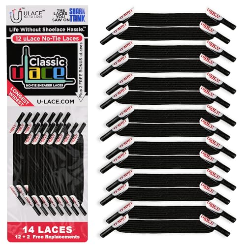 uLace Classic No Tie Shoelaces - Elastic Shoe Laces for Sneakers | Stretchy, Elastic Laces for Slip-On Convenience and Comfort | Easy Installation, No Tie Laces for Teens and Adults - Black