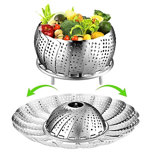 FOFAYU Vegetable Steamer Basket for Cooking, Stainless Steel Veggie Fish Food Steamer Basket, Folding Expandable Steamers to Fit Various Size Pot