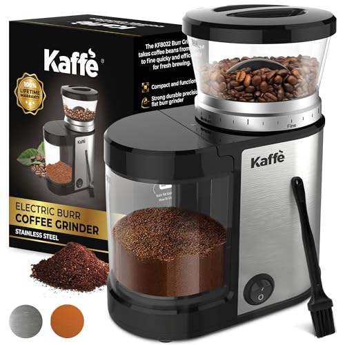 Kaffe Electric Burr Coffee Grinder (5.5oz) w/Adjustable Coarseness Settings - Flat Burr - [New Upgraded Motor ] - Precision Coffee Bean Grinder for Home Use - Stainless Steel (Silver)