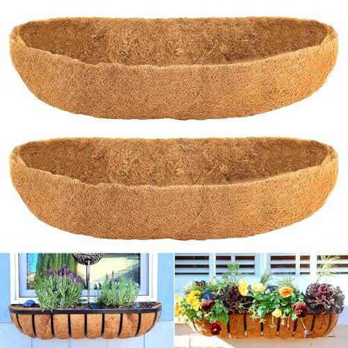 LCHUANG Coco Liners for Planters - 2 Pack 24 Inch Trough Coconut Liners for Planters, Window Box Coco Liners, 100% Natural Coconut Fiber Liners for Wall Hanging Basket, Window Box, Fence Baskets