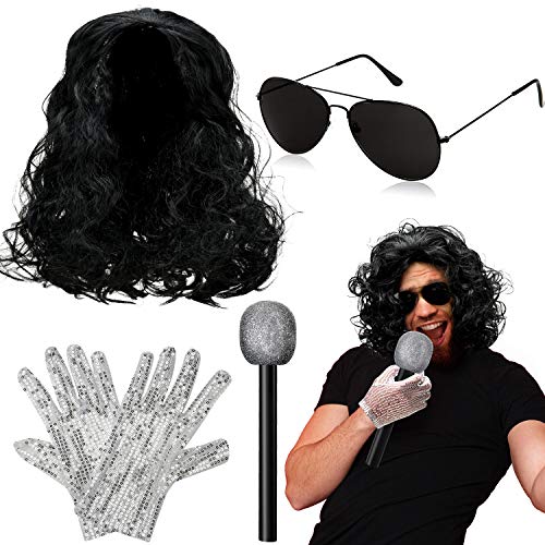 Disco Costume Kit Wig Glove Microphone Sunglasses for Costume