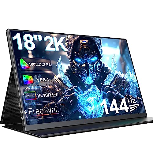 UPERFECT 2K 144Hz Portable Gaming Monitor 18' 2560x1600 QHD 100% DCI-P3 FreeSync HDR Laptop w/VESA, Frameless Matte IPS Eye Care Second for Game Console