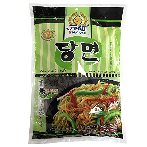 SUNGIVEN Sweet Potato Glass Noodles, Japchae, Korean Vermicelli Pasta, Fat-free and Gluten-free, 100% Sweet Potato Starch, No Additive, No Alum inside, Holiday Gifts 14.11 Ounce
