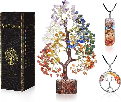 YATSKIA Chakra Tree of Life - Crystal Tree for Positive Energy - Seven Chakra Tree - 7 Chakra Tree - Money Tree - Chakra Stones - Crystals and Healing Stones