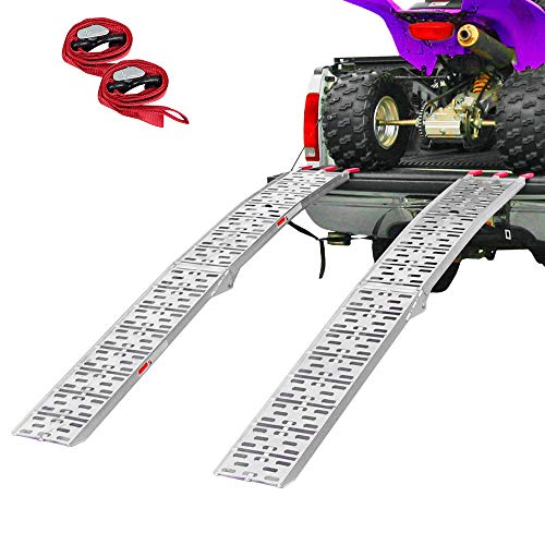 7.5' Folding Arched Aluminum Loading Truck Ramps (2 pc Set) for ATVs, UTVs, Motorcycles, Dirt Bikes, 4 Wheelers, Lawnmowers, 90' Long, 1,500 lbs Capacity