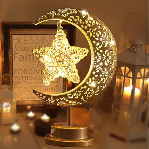 Moon Lamp, Ramadan Decorations for Home, Eid Mubarak Decorations, Ramadan Lights, Enchanted Lunar Lamp, Half Moon Lights for Bedroom, Galaxy Light, Moon Star Night Light, Battery Operated Table Lamp