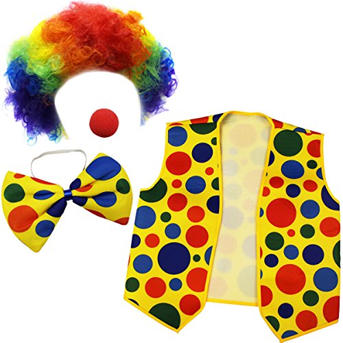 Tigerdoe Clown Costume - Clown Accessories Clown Wig Clown Nose Bow Tie and Vest - 4 Pc Clown Dress Up Accessories