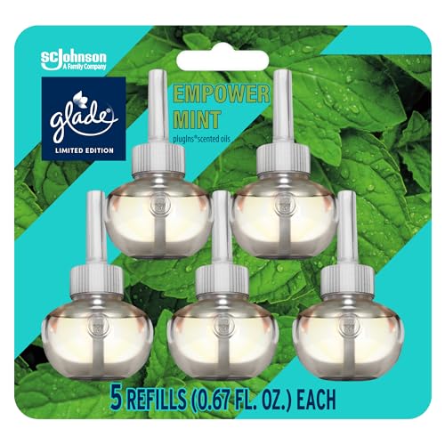 Glade PlugIns Refills Air Freshener, Scented and Essential Oils for Home and Bathroom, Empower Mint, 3.35 Fl Oz, 5 Count
