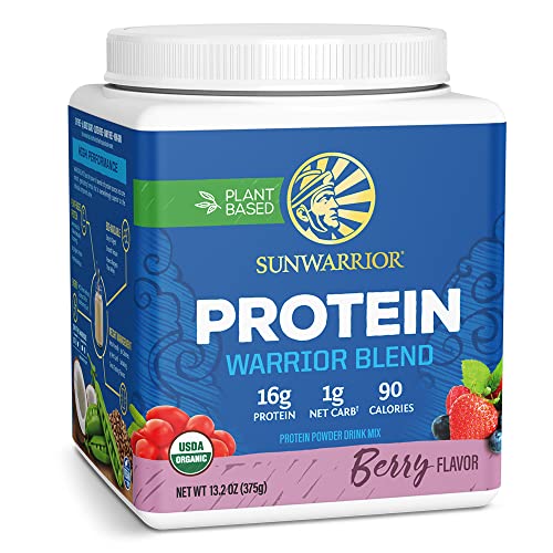 Vegan Protein Powder with BCAA | Organic Hemp Seed Protein Gluten Free Non-GMO Dairy Free Soy Sugar Free Low Carb Plant Based Protein Powder | Berry 15 SRV 375 G | Warrior Blend by Sunwarrior