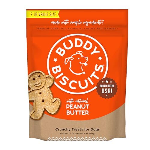 Buddy Biscuits 2 lb Bag of Crunchy Dog Treats, Made with Peanut Butter