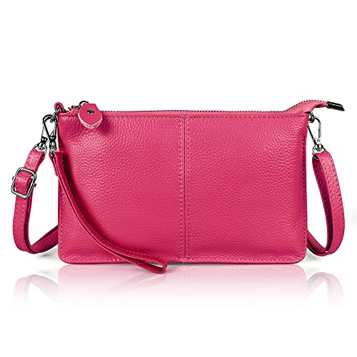 befen Leather Wristlet Clutch Wallet Purses Small Envelope Crossbody Bags for Women - Hot Pink