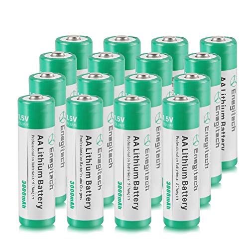 Enegitech AA Lithium Battery 16 Pack, 3000mAh 1.5V Double A Long-lasing Li-Iron Battery Non-Rechargeable for Flashlight Solar Lights Remote Control Blink Security Camera System