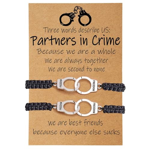 RAYSTAR Best Friend Bracelets for 2 Partners in Crime Birthday Gifts for Best Friend BFF Handcuff Matching Friendship Bracelets for 2