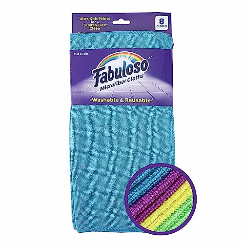 Fabuloso Microfiber Cleaning Cloths, 8 ct, Rainbow Colors | Lint-Free, Scratch-Free Cleaning Cloths for Surfaces and Wood Furniture | Microfiber Dustless Cloth for Bold and Bright Cleaning Experience