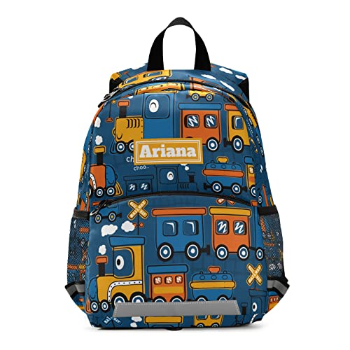 Fisyme Cartoon Funny Steam Train Custom Toddler Backpack Schoolbag Kids Daypack Travel School Bag Personalized Backpacks for Kindergarten Preschool Nursery Children Boys Girls with Chest Strap