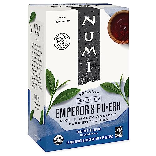 Numi Organic Emperor's Pu-erh Tea, 16 Tea Bags, Aged Fermented Yunnan Black Tea, Caffeinated (Packaging May Vary)