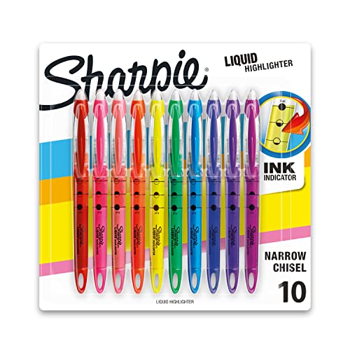 SHARPIE Liquid Highlighter, Chisel Tip Highlighters, Assorted Colors, 10 Count