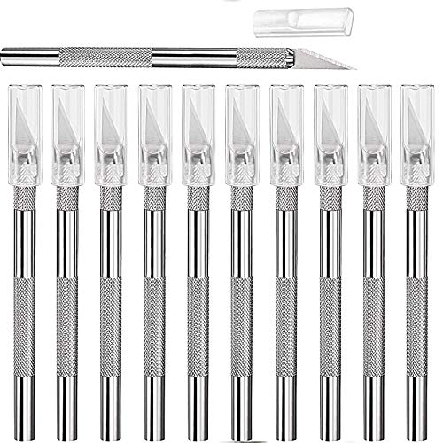 Mudder 15 Packs Hobby Knife Precision Knife Set, Stainless Steel Precision Cutter Refill Craft Knife for Phone Repair, Art, Hobby, Scrapbooking, Stencil (Silver)