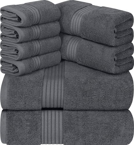 Utopia Towels 8-Piece Premium Towel Set, 2 Bath Towels, 2 Hand Towels, and 4 Wash Cloths, 100% Ring Spun Cotton Highly Absorbent Towels for Bathroom, Sports, and Hotel (Grey)