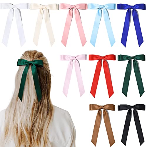 10PCS Silky Satin Hair Bows Hair Clip Ribbon Accessories Ponytail Holder Slides Metal Clips French Barrette Hair Bow for Women Girls Toddlers Teens Kids
