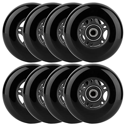 WHEELCOME Inline Skate Wheels Outdoor & Indoor Blade Roller Skate Wheels 85a Roller Hockey Wheels w/Bearings ABEC-9 for Scooter Luggage Repair, 64mm 70mm 72mm 76mm 80mm Dia, 8-Pack (Black, 80mm)